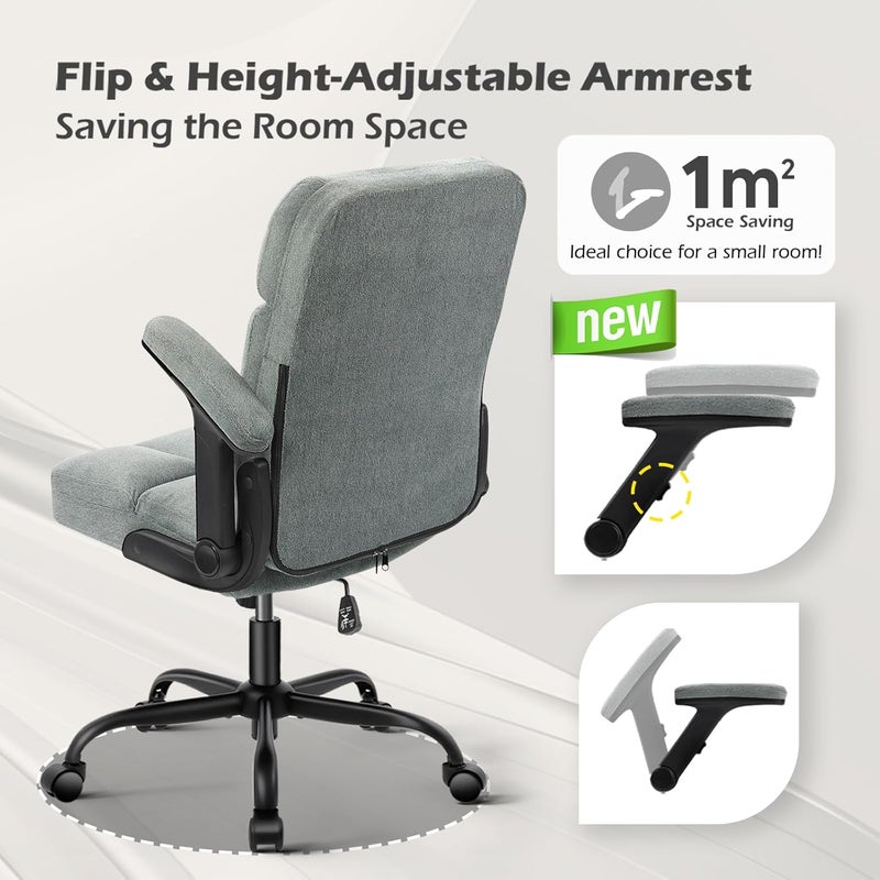 ST ZONE Home Office Chairs Fabric Upholstered Desk Chair with Armrests, Modern Executive Swivel Task Chair for Home Office,Grey - Image 4